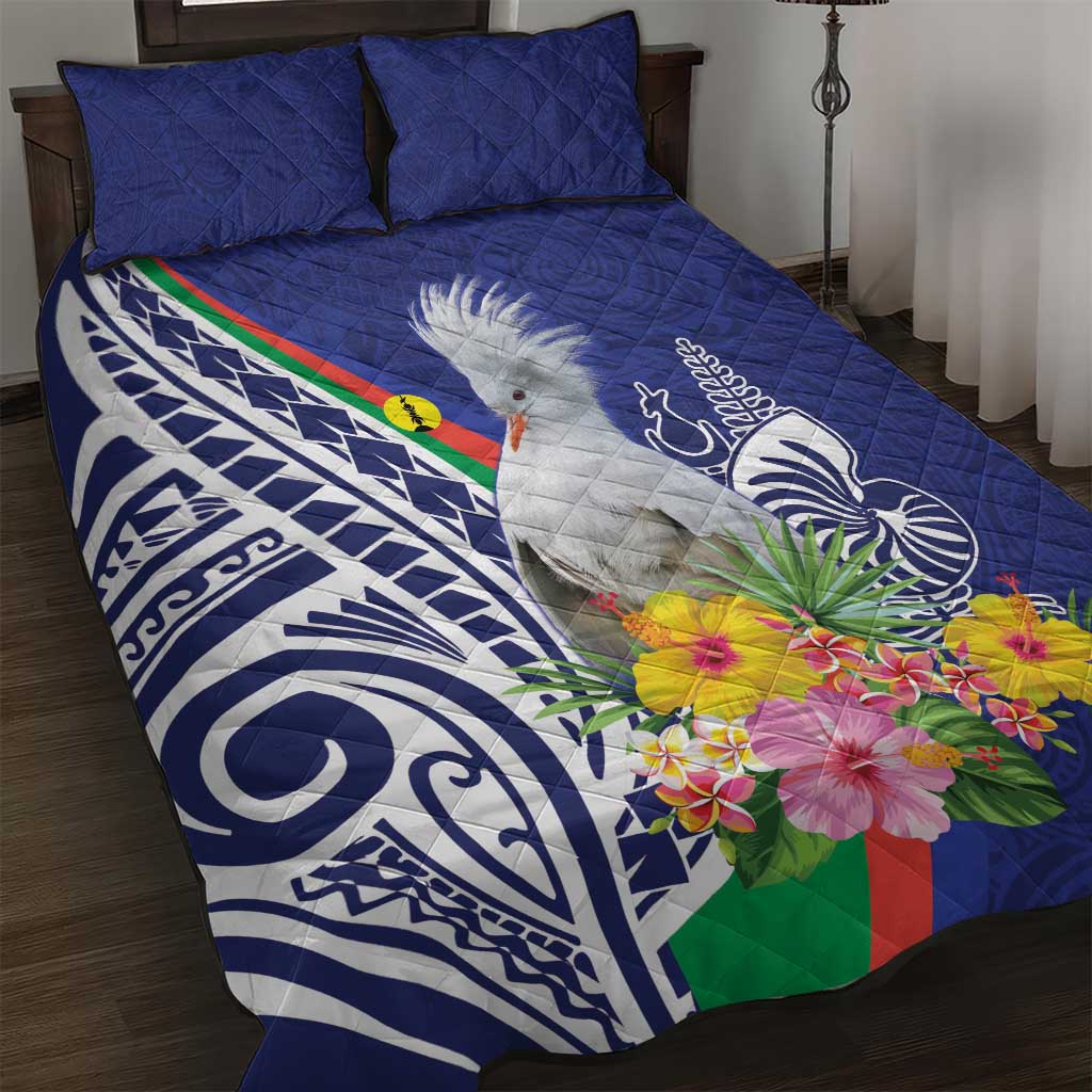 New Caledonia Kagu Bird Quilt Bed Set Polynesian Tropical Flowers LT9 Blue - Polynesian Pride