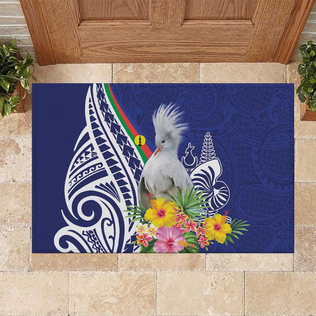 New Caledonia Kagu Bird Rubber Doormat Polynesian Tropical Flowers LT9 Blue - Polynesian Pride