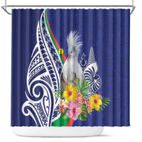New Caledonia Kagu Bird Shower Curtain Polynesian Tropical Flowers LT9 Blue - Polynesian Pride