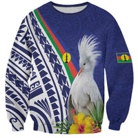 New Caledonia Kagu Bird Sweatshirt Polynesian Tropical Flowers LT9 Unisex Blue - Polynesian Pride