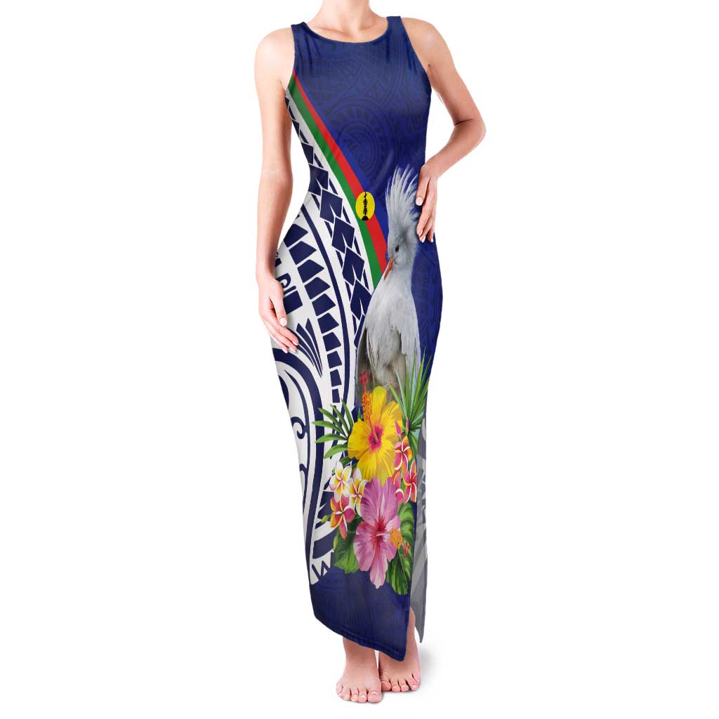 New Caledonia Kagu Bird Tank Maxi Dress Polynesian Tropical Flowers LT9 Women Blue - Polynesian Pride