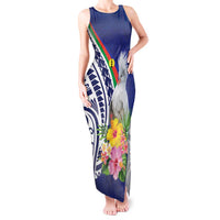 New Caledonia Kagu Bird Tank Maxi Dress Polynesian Tropical Flowers LT9 Women Blue - Polynesian Pride