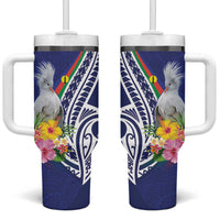 New Caledonia Kagu Bird Tumbler With Handle Polynesian Tropical Flowers LT9 One Size: 40 oz Blue - Polynesian Pride