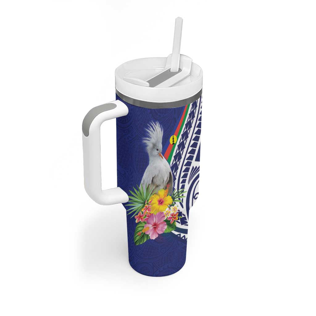 New Caledonia Kagu Bird Tumbler With Handle Polynesian Tropical Flowers LT9 - Polynesian Pride