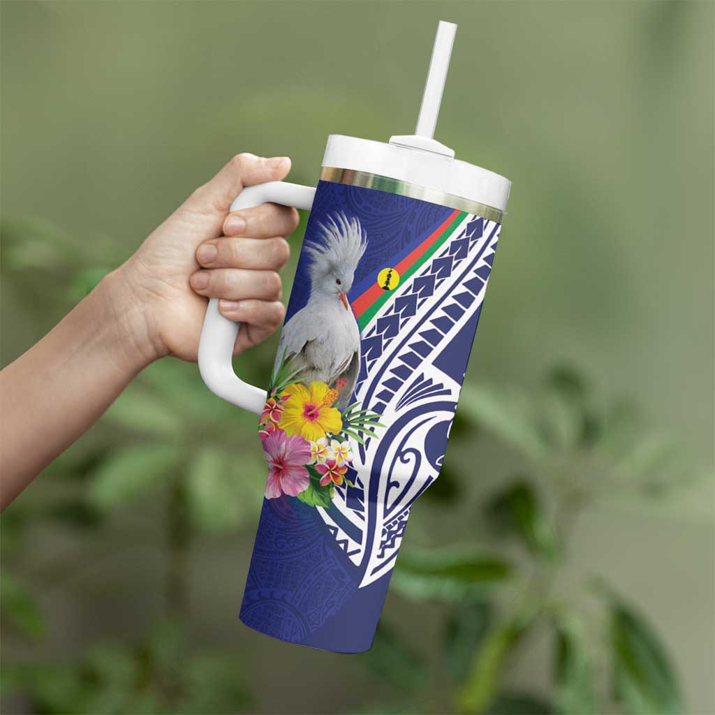 New Caledonia Kagu Bird Tumbler With Handle Polynesian Tropical Flowers LT9 - Polynesian Pride