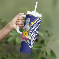 New Caledonia Kagu Bird Tumbler With Handle Polynesian Tropical Flowers LT9 - Polynesian Pride