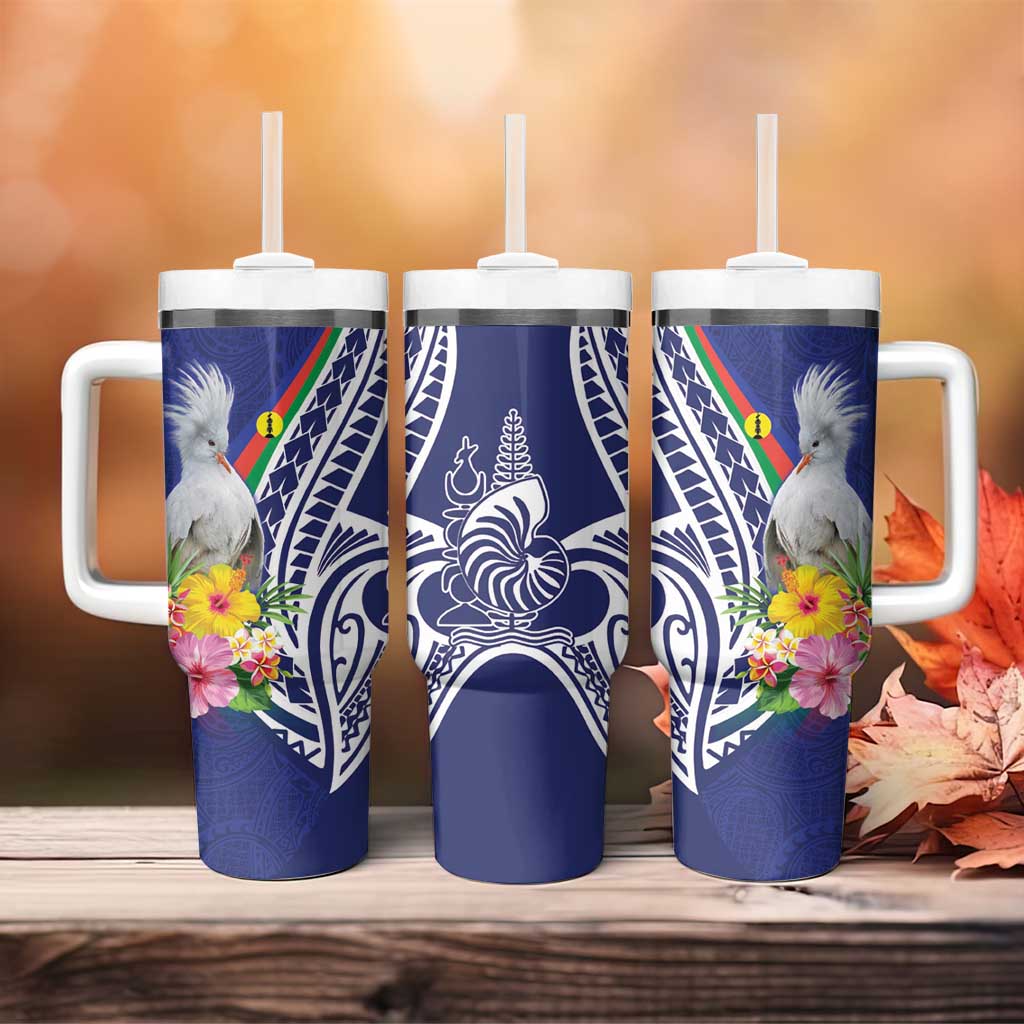 New Caledonia Kagu Bird Tumbler With Handle Polynesian Tropical Flowers LT9 - Polynesian Pride