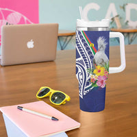 New Caledonia Kagu Bird Tumbler With Handle Polynesian Tropical Flowers LT9 - Polynesian Pride