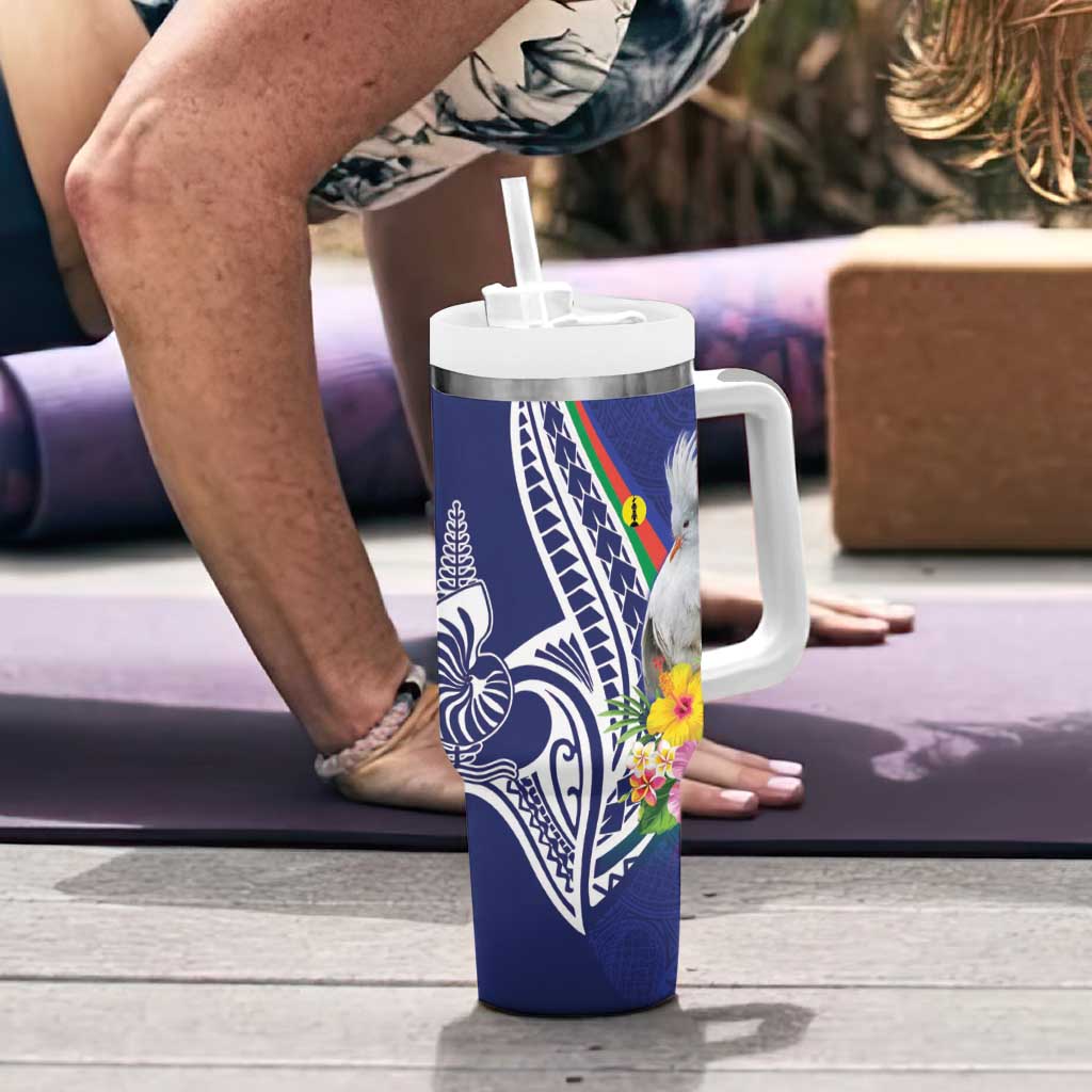 New Caledonia Kagu Bird Tumbler With Handle Polynesian Tropical Flowers LT9 - Polynesian Pride