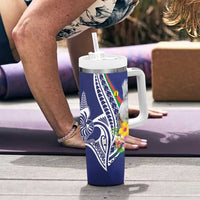 New Caledonia Kagu Bird Tumbler With Handle Polynesian Tropical Flowers LT9 - Polynesian Pride