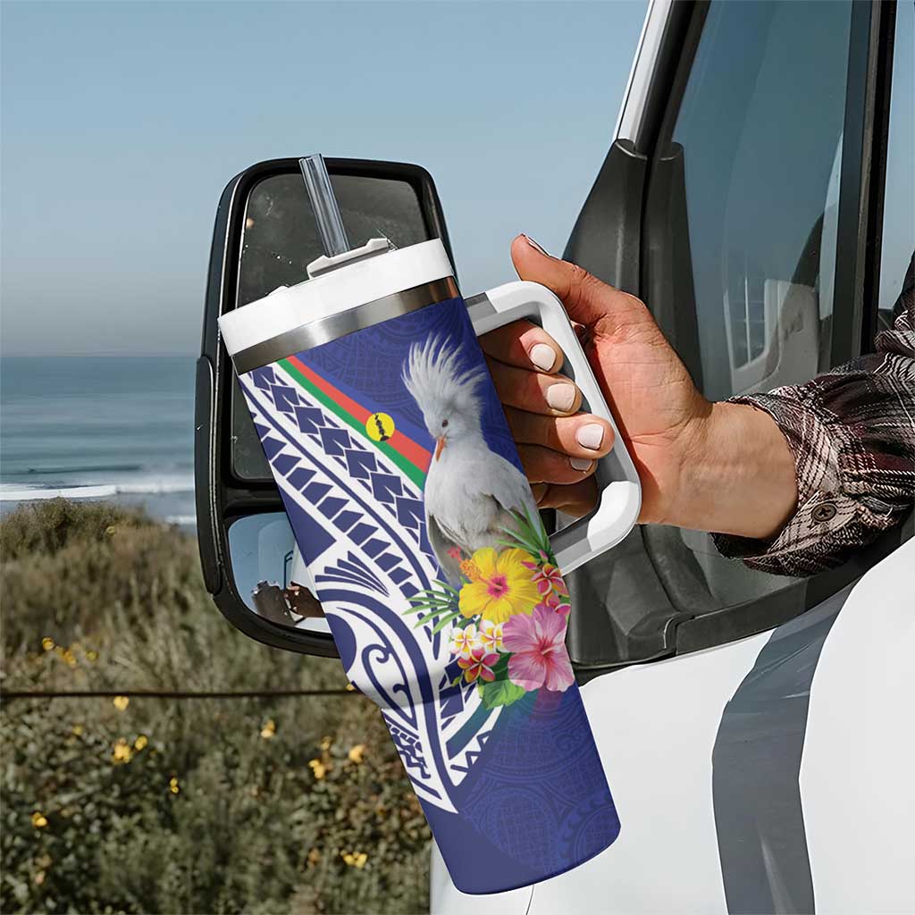 New Caledonia Kagu Bird Tumbler With Handle Polynesian Tropical Flowers LT9 - Polynesian Pride