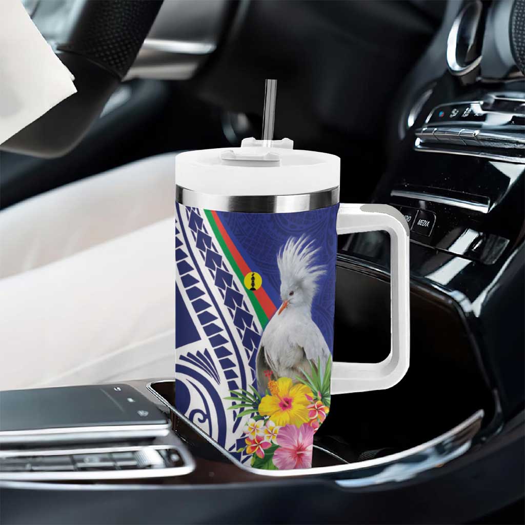 New Caledonia Kagu Bird Tumbler With Handle Polynesian Tropical Flowers LT9 - Polynesian Pride