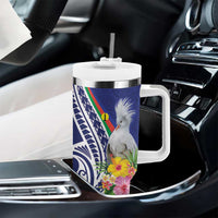 New Caledonia Kagu Bird Tumbler With Handle Polynesian Tropical Flowers LT9 - Polynesian Pride