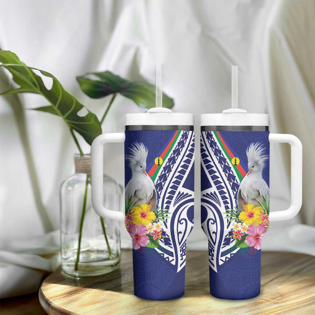 New Caledonia Kagu Bird Tumbler With Handle Polynesian Tropical Flowers LT9 - Polynesian Pride