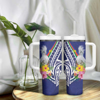 New Caledonia Kagu Bird Tumbler With Handle Polynesian Tropical Flowers LT9 - Polynesian Pride