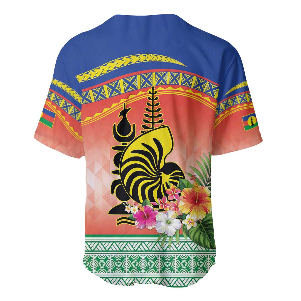 New Caledonia Nautilus Shell Baseball Jersey Polynesian Tropical Flowers LT9 - Polynesian Pride