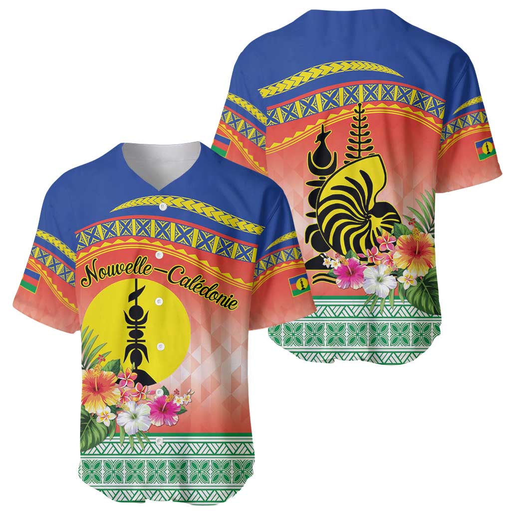 New Caledonia Nautilus Shell Baseball Jersey Polynesian Tropical Flowers LT9 - Polynesian Pride