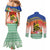 New Caledonia Nautilus Shell Couples Matching Mermaid Dress and Long Sleeve Button Shirt Polynesian Tropical Flowers