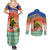 New Caledonia Nautilus Shell Couples Matching Summer Maxi Dress and Long Sleeve Button Shirt Polynesian Tropical Flowers