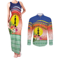 New Caledonia Nautilus Shell Couples Matching Tank Maxi Dress and Long Sleeve Button Shirt Polynesian Tropical Flowers LT9 Red - Polynesian Pride