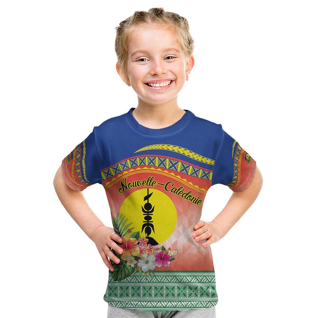 New Caledonia Nautilus Shell Kid T Shirt Polynesian Tropical Flowers