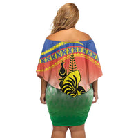 New Caledonia Nautilus Shell Off Shoulder Short Dress Polynesian Tropical Flowers LT9 - Polynesian Pride