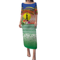 New Caledonia Nautilus Shell Puletasi Polynesian Tropical Flowers LT9 Long Dress Red - Polynesian Pride