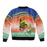 New Caledonia Nautilus Shell Sleeve Zip Bomber Jacket Polynesian Tropical Flowers LT9 - Polynesian Pride