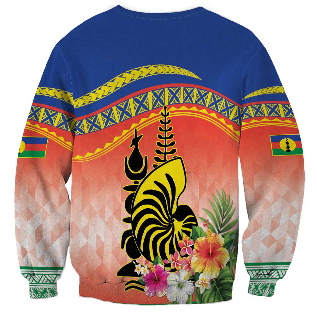 New Caledonia Nautilus Shell Sweatshirt Polynesian Tropical Flowers LT9 - Polynesian Pride