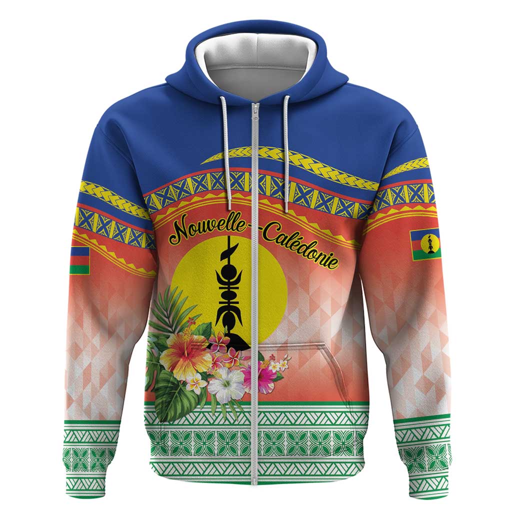New Caledonia Nautilus Shell Zip Hoodie Polynesian Tropical Flowers LT9 Zip Hoodie Red - Polynesian Pride