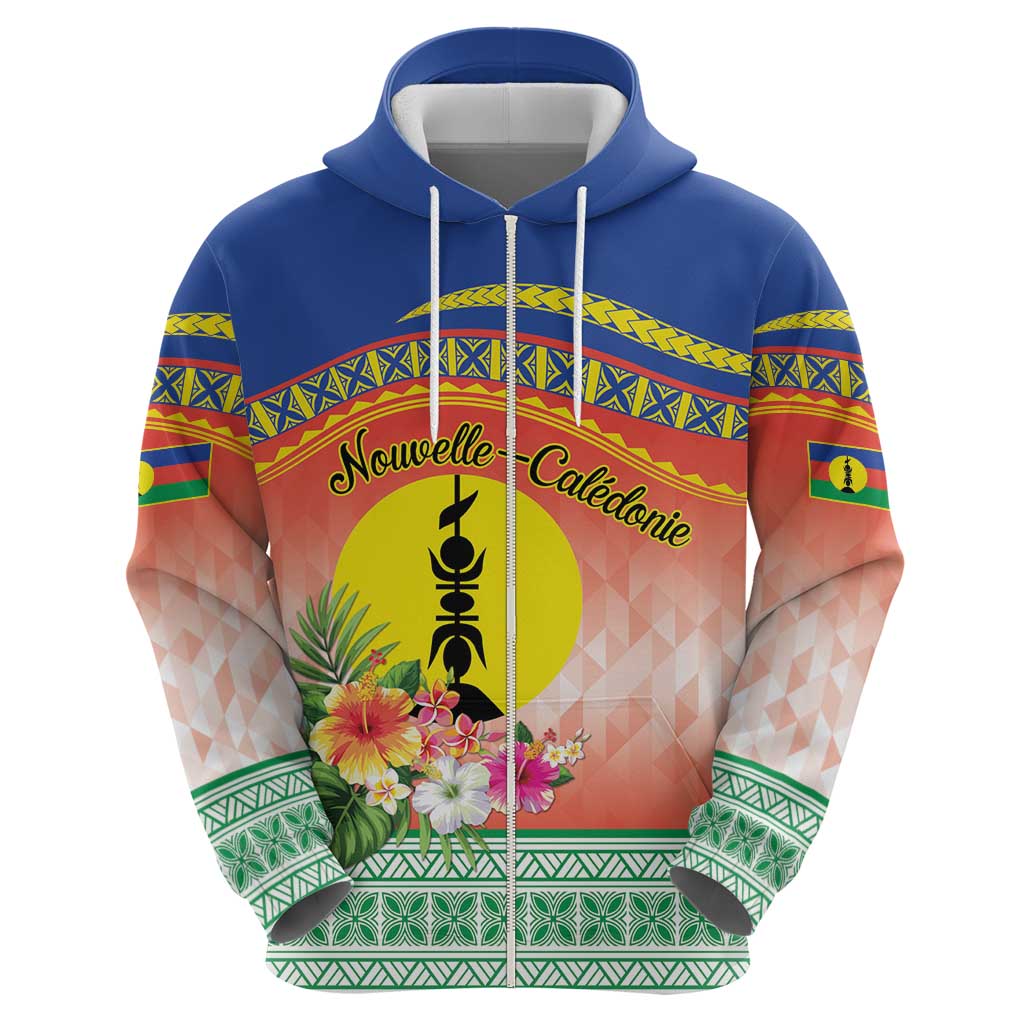 New Caledonia Nautilus Shell Zip Hoodie Polynesian Tropical Flowers LT9 - Polynesian Pride