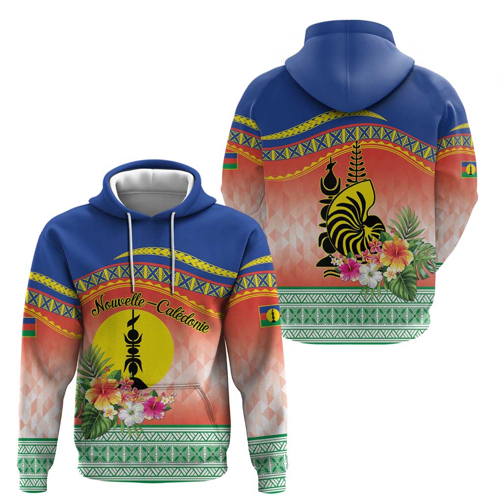 New Caledonia Nautilus Shell Zip Hoodie Polynesian Tropical Flowers LT9 - Polynesian Pride