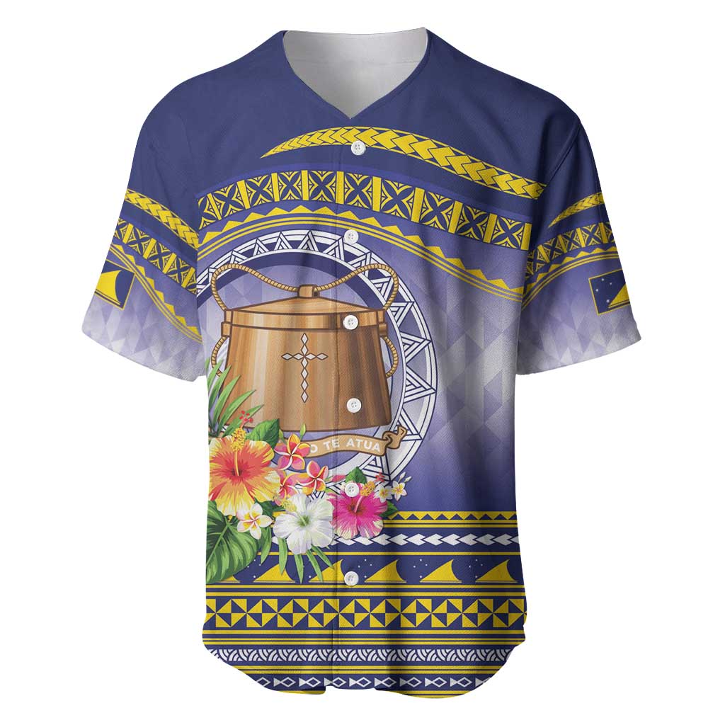 Tokelau Tuluma Baseball Jersey Polynesian Tropical Flowers LT9 Blue - Polynesian Pride