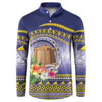 Tokelau Tuluma Button Sweatshirt Polynesian Tropical Flowers LT9 Blue - Polynesian Pride
