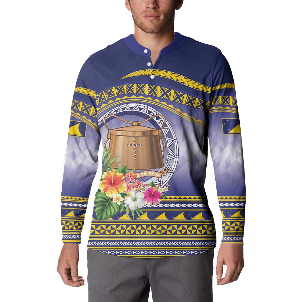 Tokelau Tuluma Button Sweatshirt Polynesian Tropical Flowers LT9 - Polynesian Pride