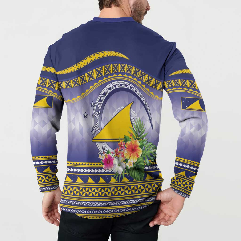 Tokelau Tuluma Button Sweatshirt Polynesian Tropical Flowers LT9 - Polynesian Pride