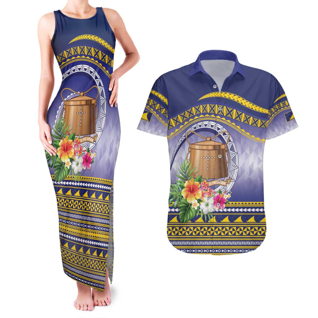 Tokelau Tuluma Couples Matching Tank Maxi Dress and Hawaiian Shirt Polynesian Tropical Flowers