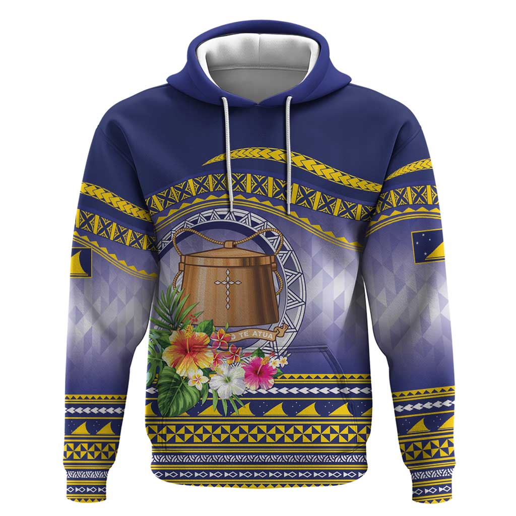 Tokelau Tuluma Hoodie Polynesian Tropical Flowers LT9 Pullover Hoodie Blue - Polynesian Pride