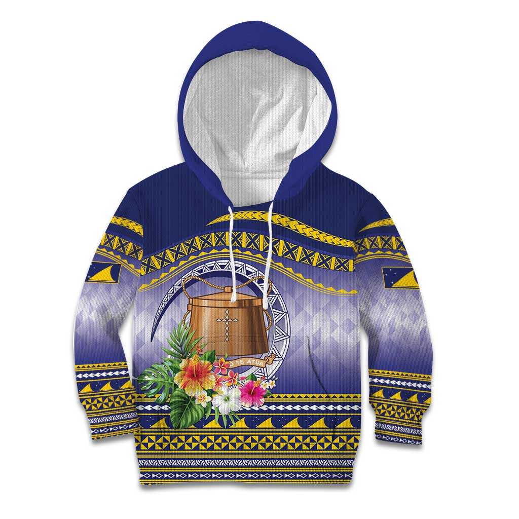 Tokelau Tuluma Kid Hoodie Polynesian Tropical Flowers LT9 Hoodie Blue - Polynesian Pride