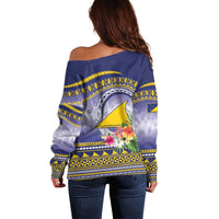 Tokelau Tuluma Off Shoulder Sweater Polynesian Tropical Flowers LT9 - Polynesian Pride