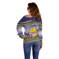 Tokelau Tuluma Off Shoulder Sweater Polynesian Tropical Flowers LT9 - Polynesian Pride
