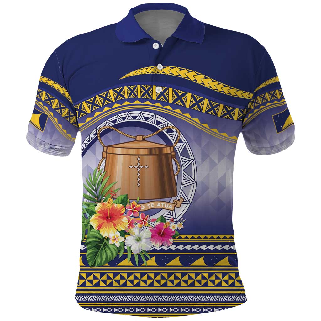 Tokelau Tuluma Polo Shirt Polynesian Tropical Flowers LT9 Blue - Polynesian Pride