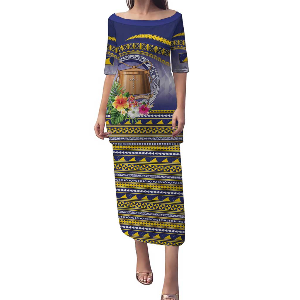 Tokelau Tuluma Puletasi Polynesian Tropical Flowers LT9 Long Dress Blue - Polynesian Pride