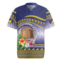 Tokelau Tuluma Rugby Jersey Polynesian Tropical Flowers LT9 Blue - Polynesian Pride