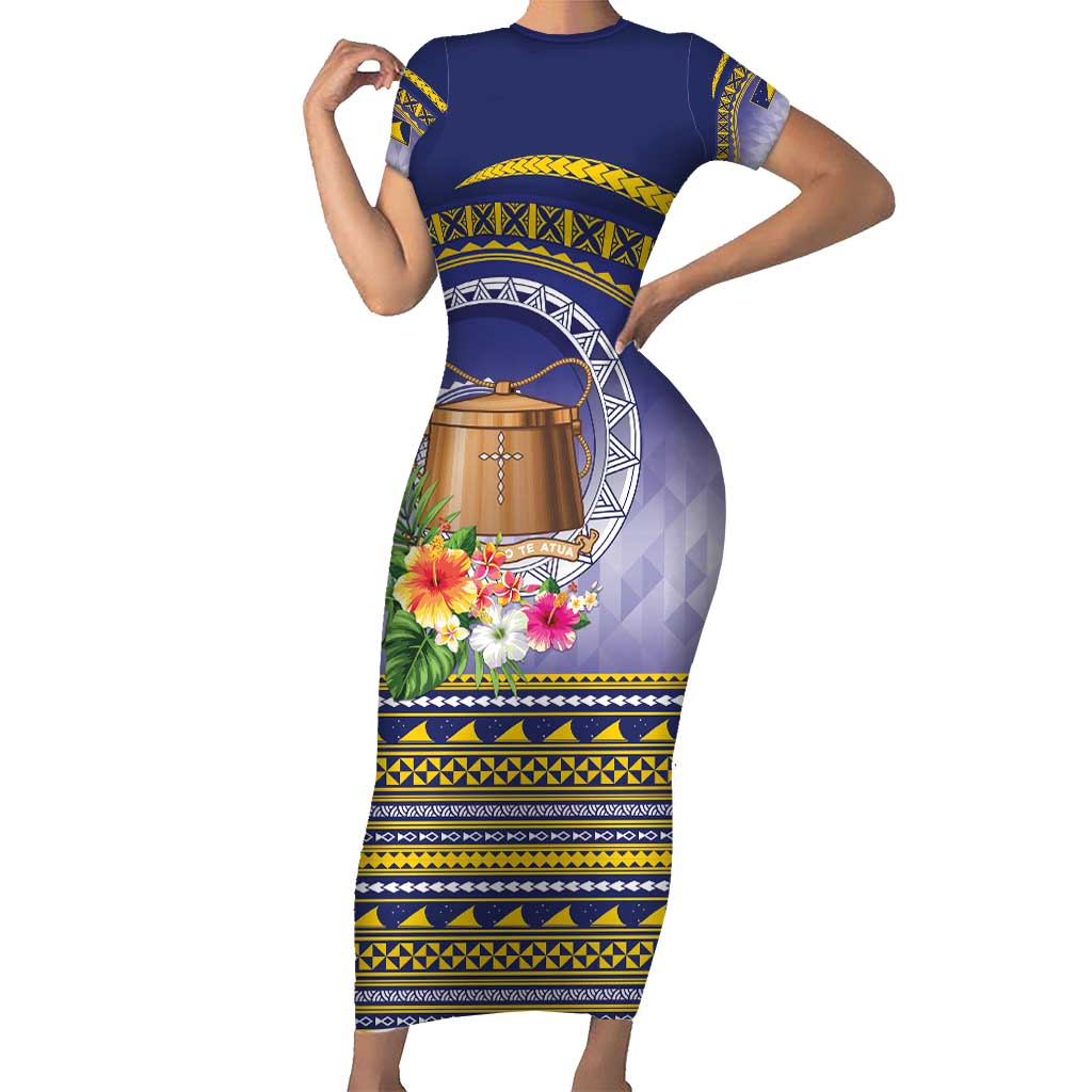 Tokelau Tuluma Short Sleeve Bodycon Dress Polynesian Tropical Flowers