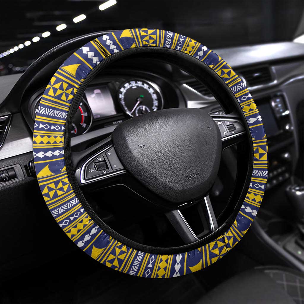 Tokelau Tuluma Steering Wheel Cover Polynesian Tropical Flowers LT9 Universal Fit Blue - Polynesian Pride