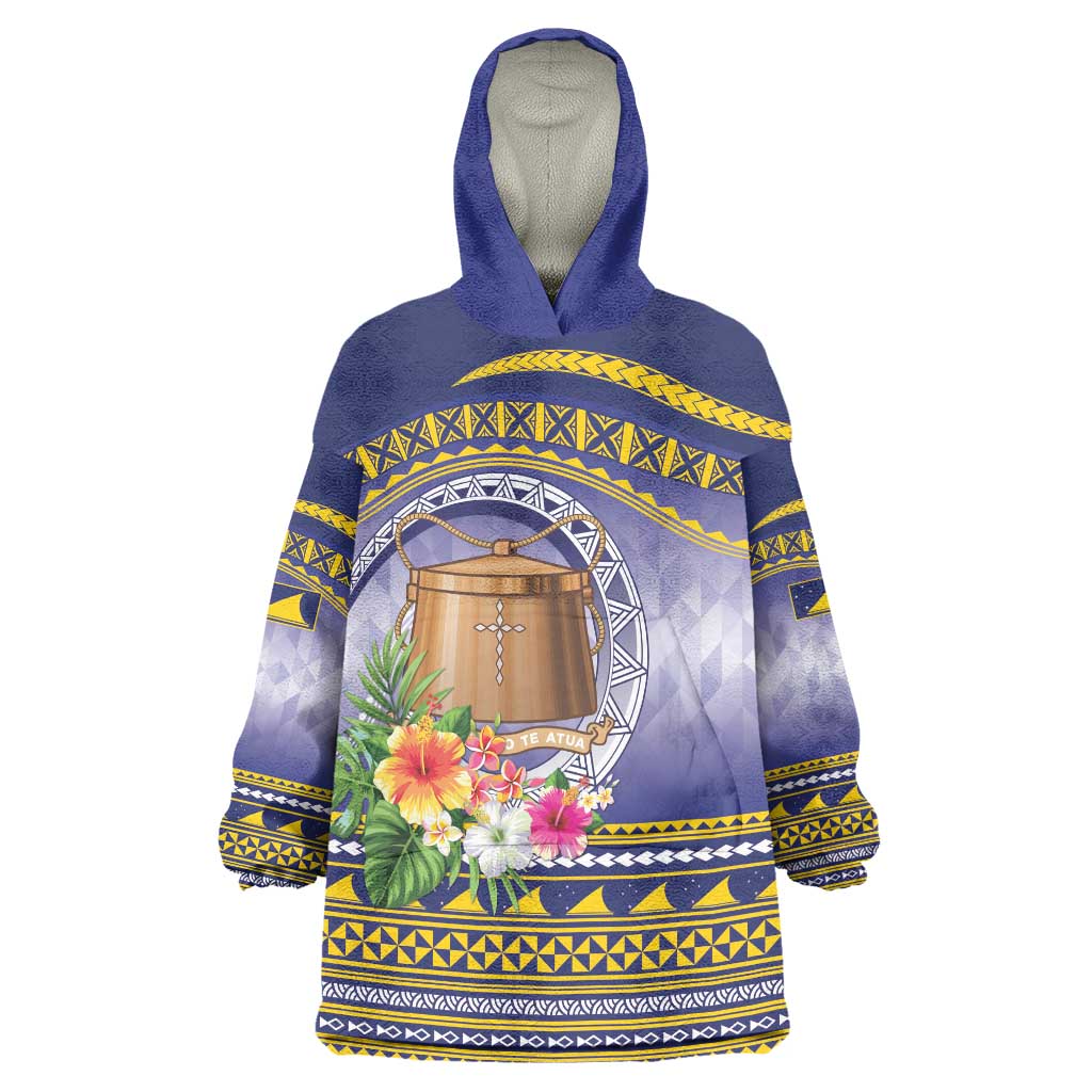 Tokelau Tuluma Wearable Blanket Hoodie Polynesian Tropical Flowers LT9 One Size Blue - Polynesian Pride