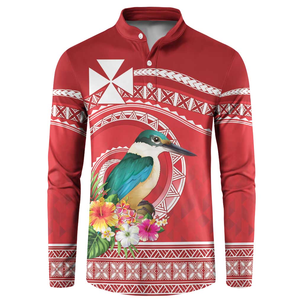 Wallis et Futuna Kingfisher Button Sweatshirt Polynesian Tropical Flowers LT9 Red - Polynesian Pride