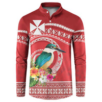 Wallis et Futuna Kingfisher Button Sweatshirt Polynesian Tropical Flowers LT9 Red - Polynesian Pride