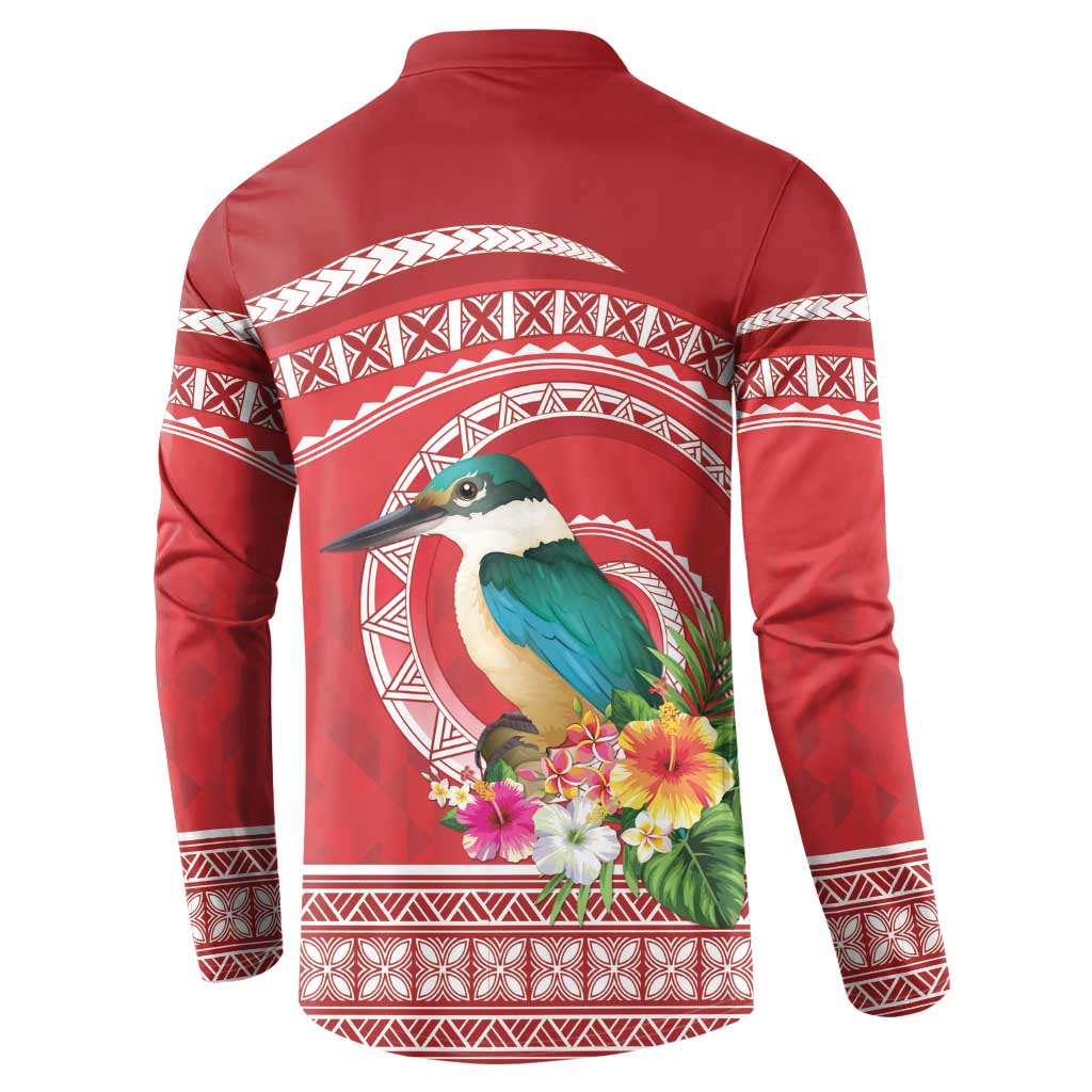 Wallis et Futuna Kingfisher Button Sweatshirt Polynesian Tropical Flowers LT9 - Polynesian Pride